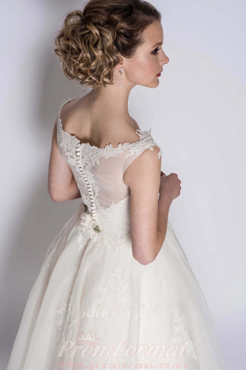 Tea Length Rockabilly V Neck Wedding Dress BWD292