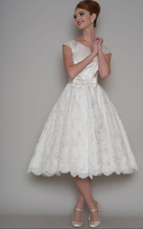 Lace Rockabilly Wedding Dress with Bows BWD297