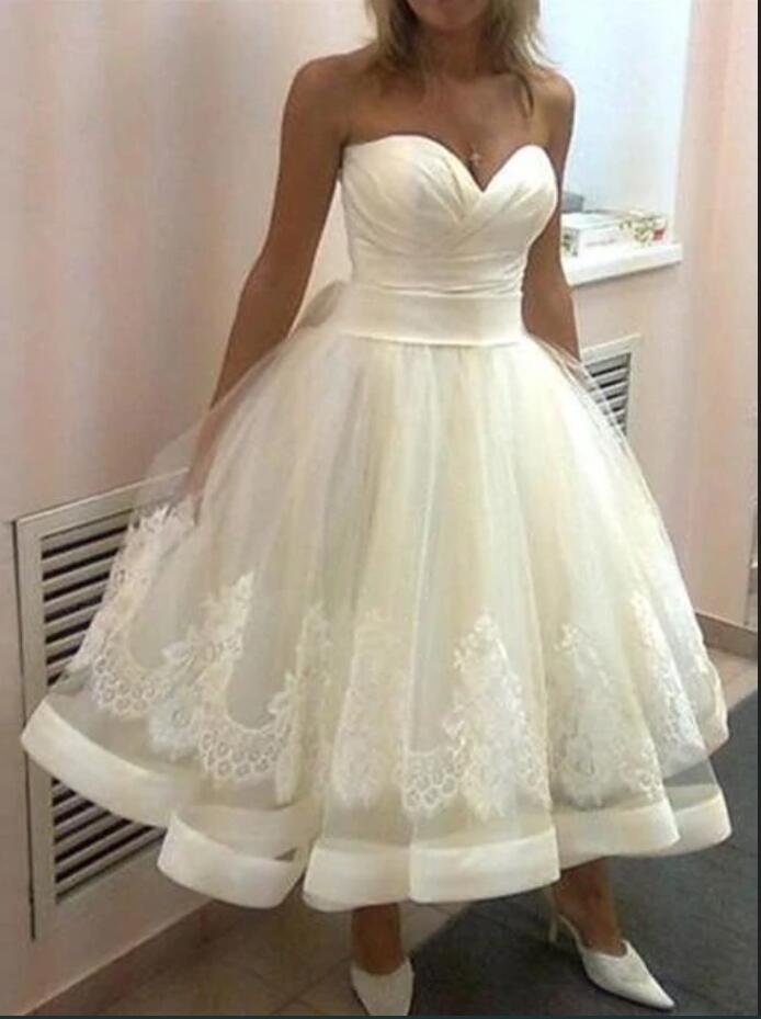 Sweetheart 50s Style Tea Length Rockabilly Wedding Dress BWD307