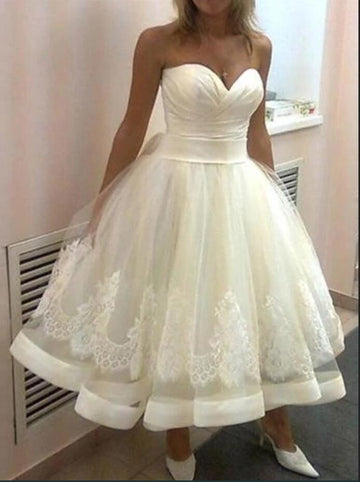 Sweetheart 50s Style Tea Length Rockabilly Wedding Dress BWD307