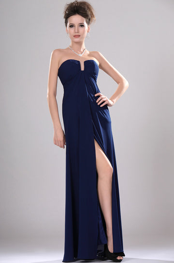 A-Line Navy Blue Split Front Bridesmaid Dress BD434