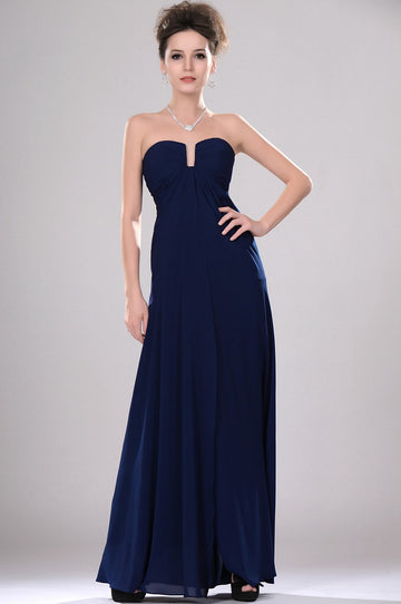 A-Line Navy Blue Split Front Bridesmaid Dress BD434