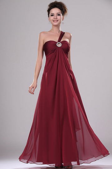 Burgundy Velvet Chiffon A-line One Shoulder Bridesmaid Dress(UKBD03-435)