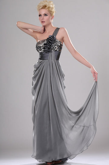 Silver Velvet Chiffon A-line One Shoulder Bridesmaid Dress(UKBD03-436)