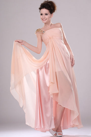 A-Line Pink Chiffon One Shoulder With Beading Bridesmaid Dress(UKBD03-438)