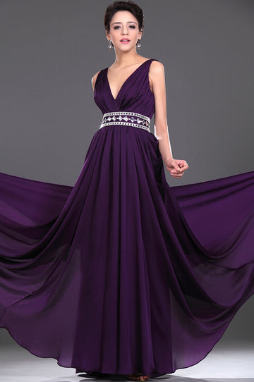 A-Line Regency Chiffon V-neck With Beading Bridesmaid Dress(UKBD03-440)