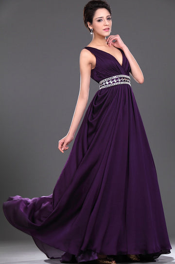 A-Line Regency Chiffon V-neck With Beading Bridesmaid Dress(UKBD03-440)