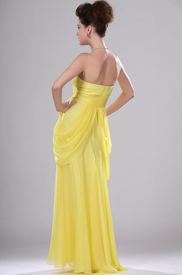 A-Line Yellow Chiffon Strapless Sleeveless Bridesmaid Dress(UKBD03-447)