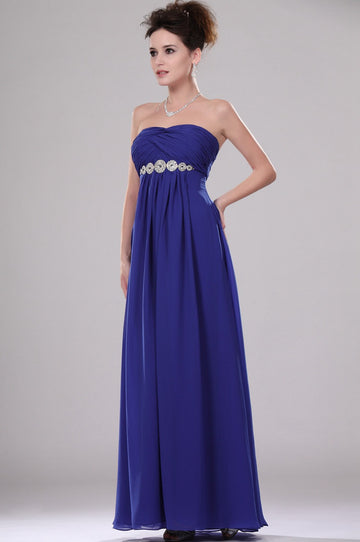 A-Line Royal Blue Chiffon Strapless With Beading Bridesmaid Dress(UKBD03-451)