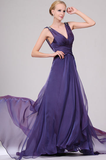 Lavender Velvet Chiffon A-line V-neck With Beading Bridesmaid Dress(UKBD03-458)