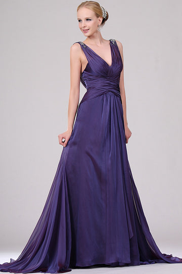 Lavender Velvet Chiffon A-line V-neck With Beading Bridesmaid Dress(UKBD03-458)