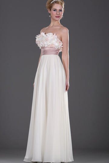 A-Line Ivory Chiffon Strapless With Ribbon Bridesmaid Dress(UKBD03-461)