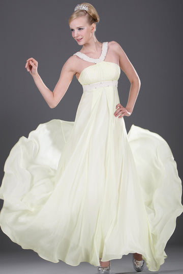 A-Line Light Lemon Yellow Chiffon Straps With Draping Bridesmaid Dress(UKBD03-462)
