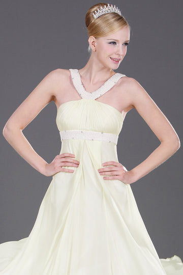 A-Line Light Lemon Yellow Chiffon Straps With Draping Bridesmaid Dress(UKBD03-462)