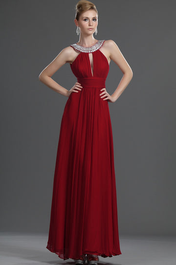 A-Line Ruby Red Chiffon V-neck With Beading Bridesmaid Dress(UKBD03-469)