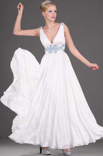 A-Line White Chiffon One Shoulder With Appliques Little White Dress(UKBD03-470)
