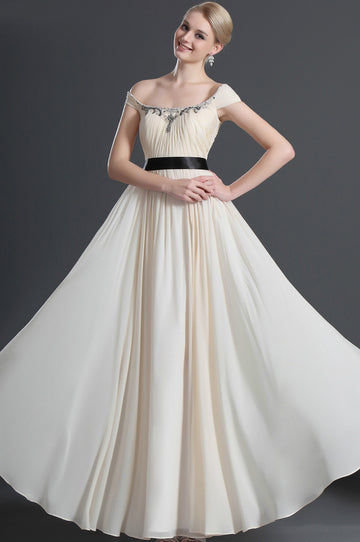 A-Line Light Champagne Chiffon Off The Shoulder Bridesmaid Dress(UKBD03-472)
