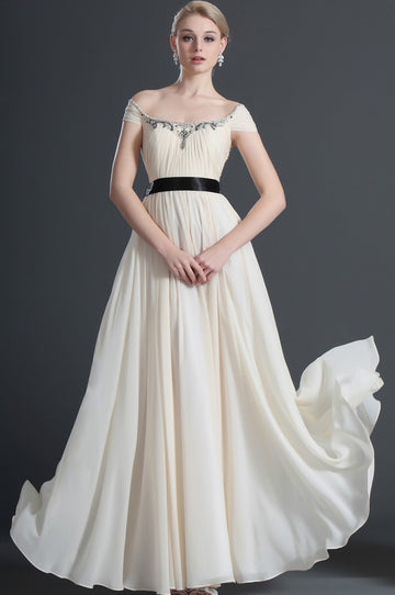 A-Line Light Champagne Chiffon Off The Shoulder Bridesmaid Dress(UKBD03-472)
