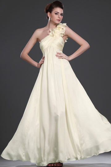 A-Line Light Yellow Chiffon One Shoulder With Draping Bridesmaid Dress(UKBD03-474)