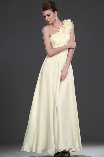 A-Line Light Yellow Chiffon One Shoulder With Draping Bridesmaid Dress(UKBD03-474)