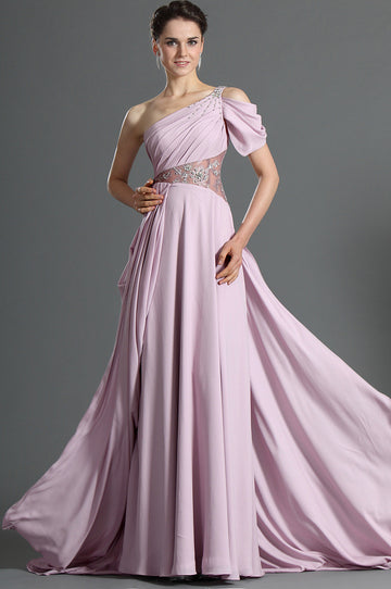A-Line Pink Chiffon One Shoulder With Draping Bridesmaid Dress(UKBD03-475)