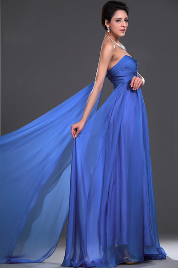 A-Line Light Royal Blue Chiffon Sweetheart With Draping Bridesmaid Dress(UKBD03-477)