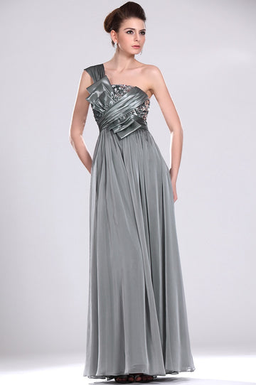 A-Line Silver Chiffon One Shoulder With Beading Bridesmaid Dress(UKBD03-479)