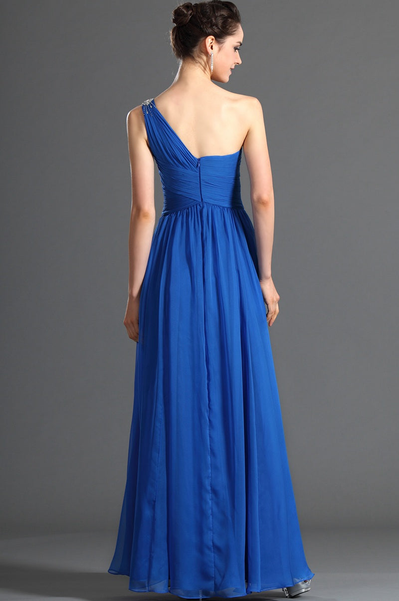 A-Line Light Royal Blue One Shoulder With Draping Bridesmaid Dress(UKB A-Line Light Royal Blue One Shoulder With Draping Bridesmaid Dress(UKB