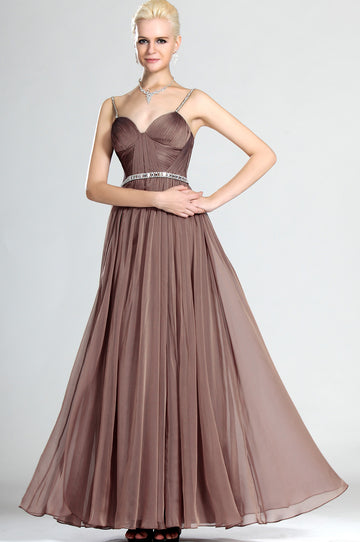 A-Line Brown Chiffon Straps With Beading Bridesmaid Dress(UKBD03-485)