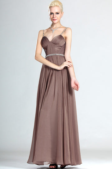 A-Line Brown Chiffon Straps With Beading Bridesmaid Dress(UKBD03-485)