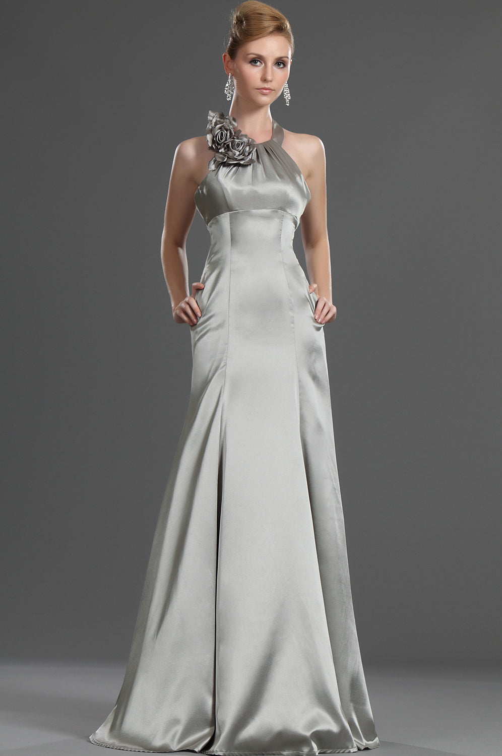Silver Chiffon Mermaid Halter Bridesmaid Dress(UKBD03-488)