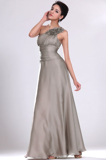 Silver Matte Satin A-line One Shoulder With Draping Bridesmaid Dress(UKBD03-489)