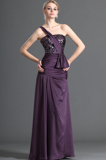 Grape Velvet Chiffon A-line One Shoulder With Beading Bridesmaid Dress(UKBD03-491)