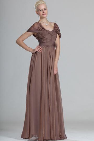 A-Line Brown Chiffon One Shoulder Short Sleeve Bridesmaid Dress(UKBD03-493)