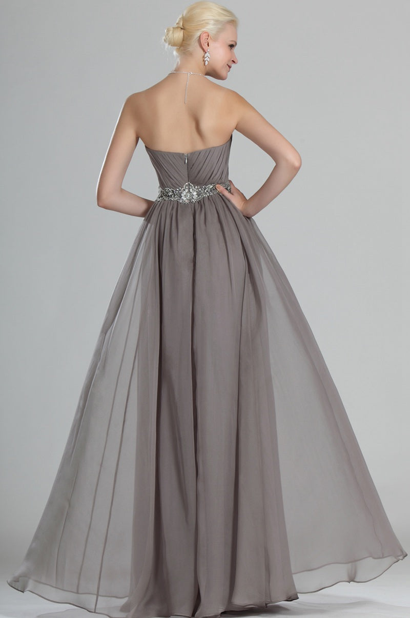 A-Line Dark Gray Chiffon Sweetheart With Beading Bridesmaid Dress(UKBD