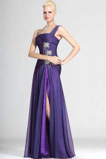 Split Front Lavender Purple Velvet Chiffon Trumpet/Mermaid Straps With Beading Bridesmaid Dress(UKBD03-498)