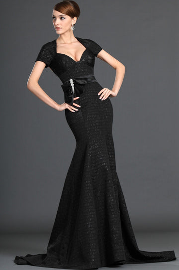 Morther Gowns Black Satin Trumpet/Mermaid Short Sleeve Black Bridesmaid Dress(UKBD03-500)