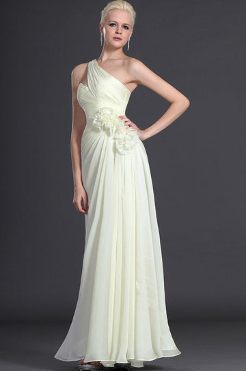 Light Yellow Satin Chiffon Sheath/Column One Shoulder With Side Draping Bridesmaid Dress(UKBD03-501)