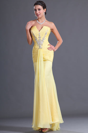 Yellow Chiffon Trumpet/Mermaid Strapless With Beading Bridesmaid Dress(UKBD03-504)
