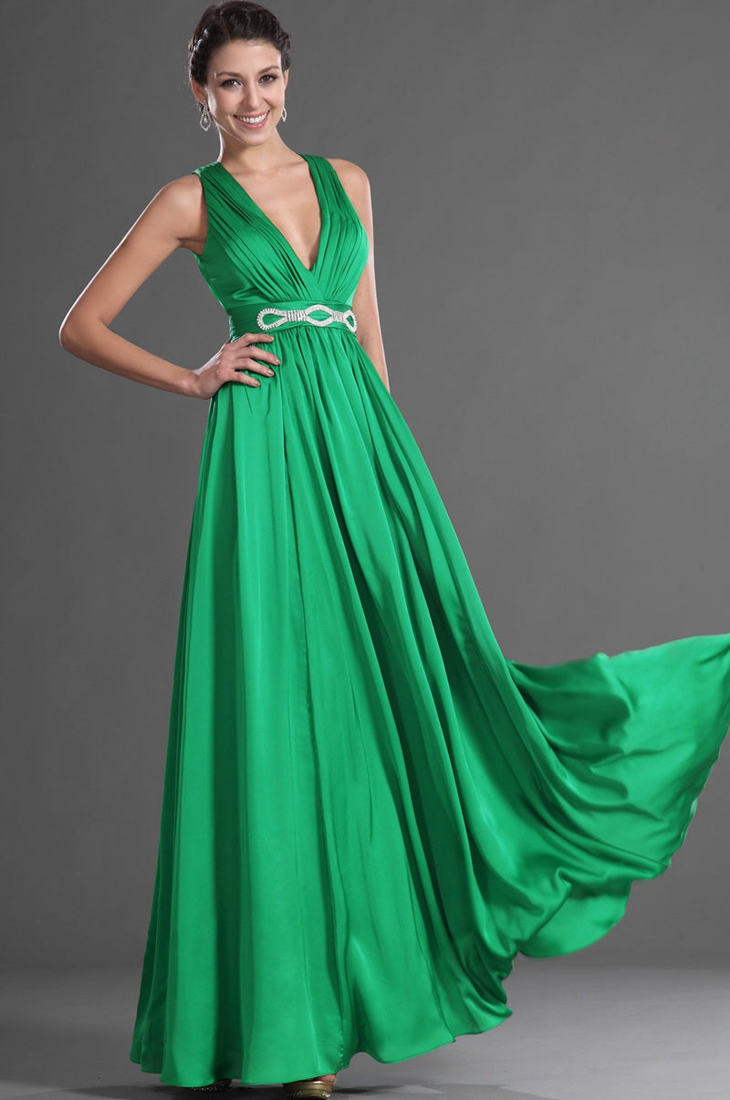 A-Line Forest Green Chiffon V-neck With Beading Bridesmaid Dress(UKBD03-505)