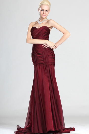 Dark Burgundy Trumpet/Mermaid Off The Shoulder With Draping Bridesmaid Dress(UKBD03-507)
