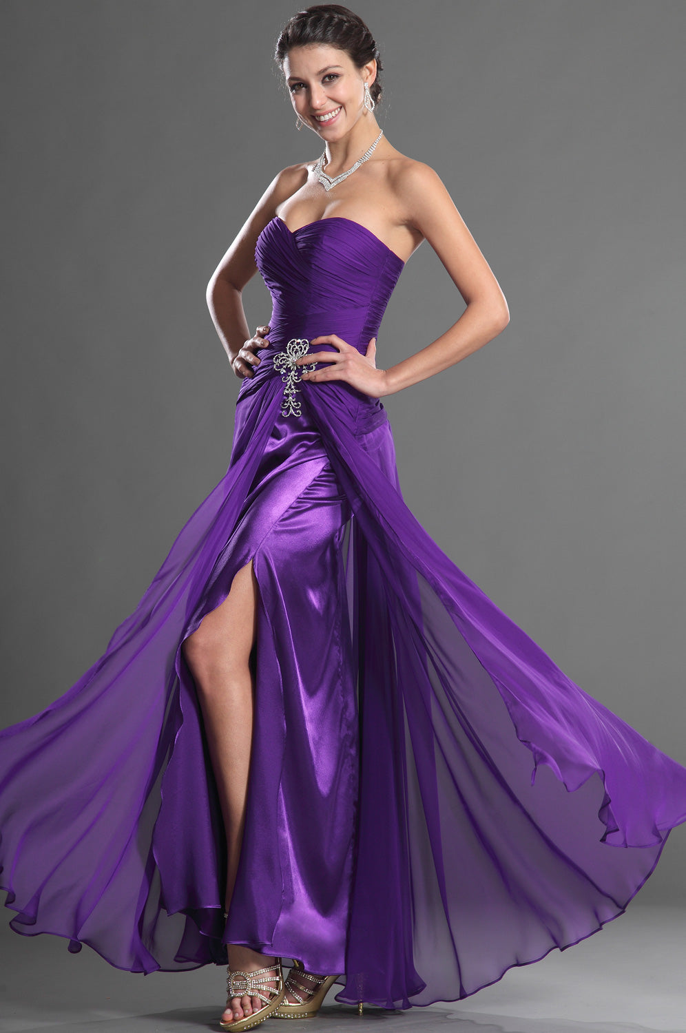 Purple Chiffon Trumpet/Mermaid Sweetheart Split Front Bridesmaid Dress(UKBD03-510)