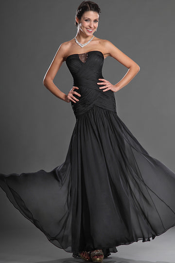 Black Chiffon Trumpet/Mermaid Strapless With Draping Black Bridesmaid Dress(UKBD03-511)