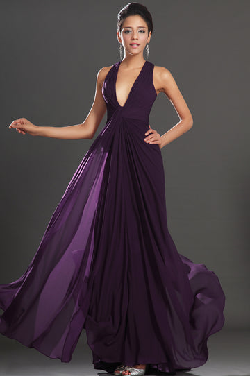 Grape Chiffon Sheath/Column V-neck With Draping Bridesmaid Dress(UKBD03-512)