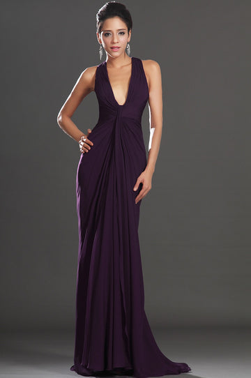 Grape Chiffon Sheath/Column V-neck With Draping Bridesmaid Dress(UKBD03-512)