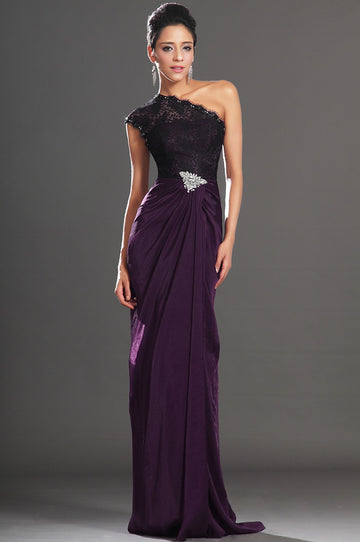 Grape Chiffon Trumpet/Mermaid One Shoulder Split Front Bridesmaid Dress(UKBD03-514)