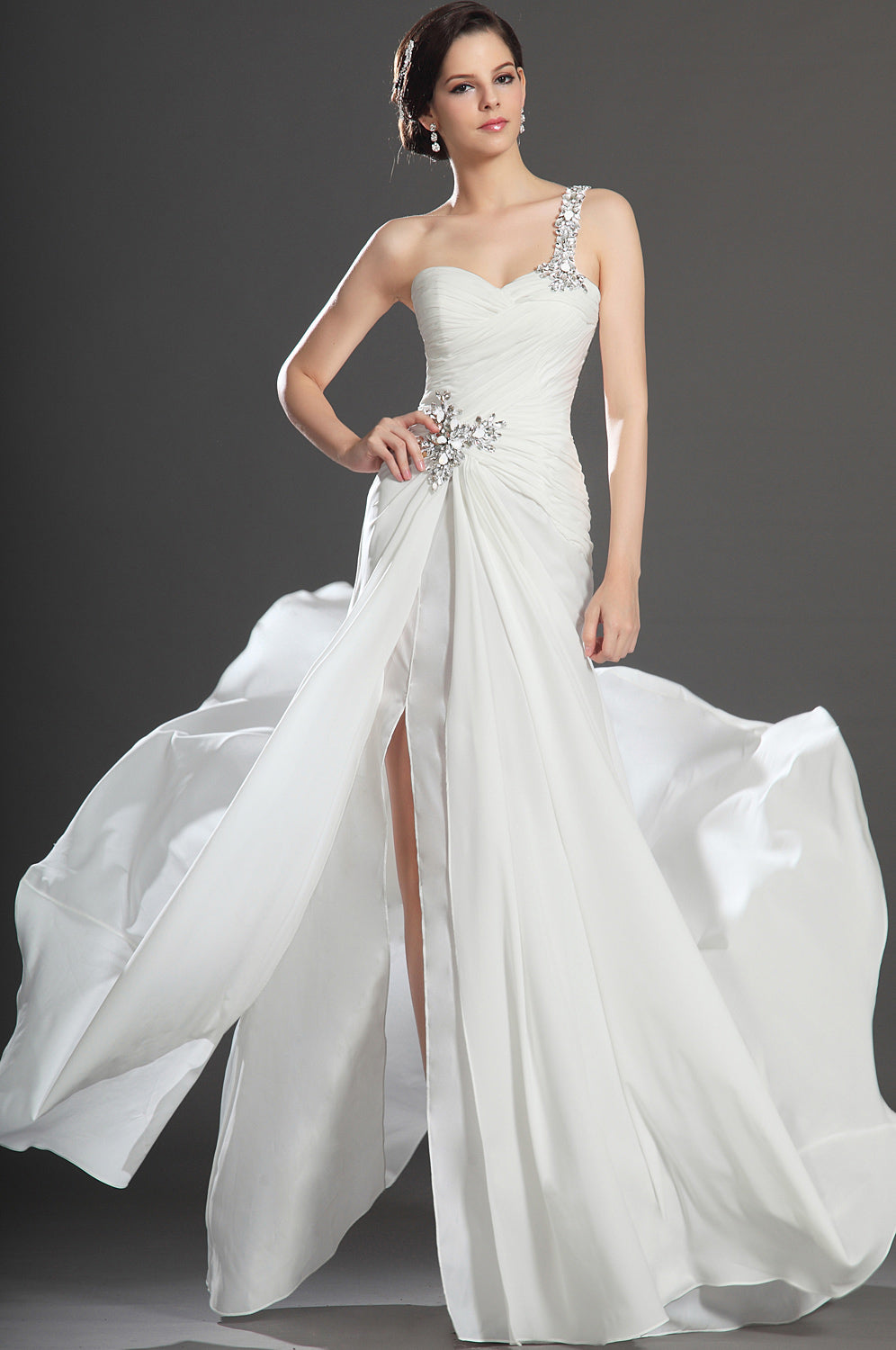 Trumpet/Mermaid One Shoulder Split Front Little White Dress(UKBD03-515)