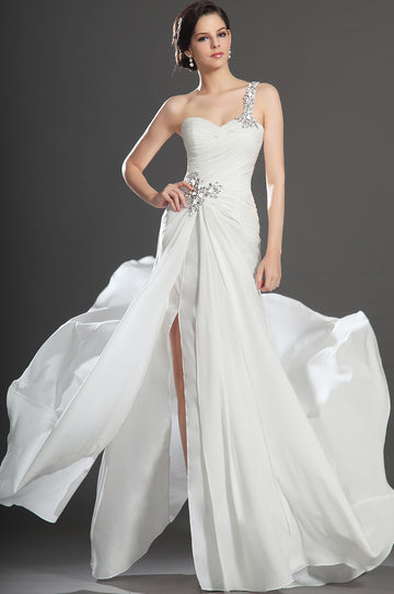 Trumpet/Mermaid One Shoulder Split Front Little White Dress(UKBD03-515)
