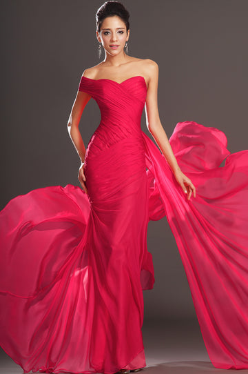 Red Chiffon Trumpet/Mermaid One Shoulder With Draping Bridesmaid Dress(UKBD03-516)