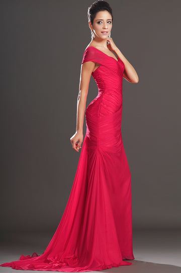 Red Chiffon Trumpet/Mermaid One Shoulder With Draping Bridesmaid Dress(UKBD03-516)